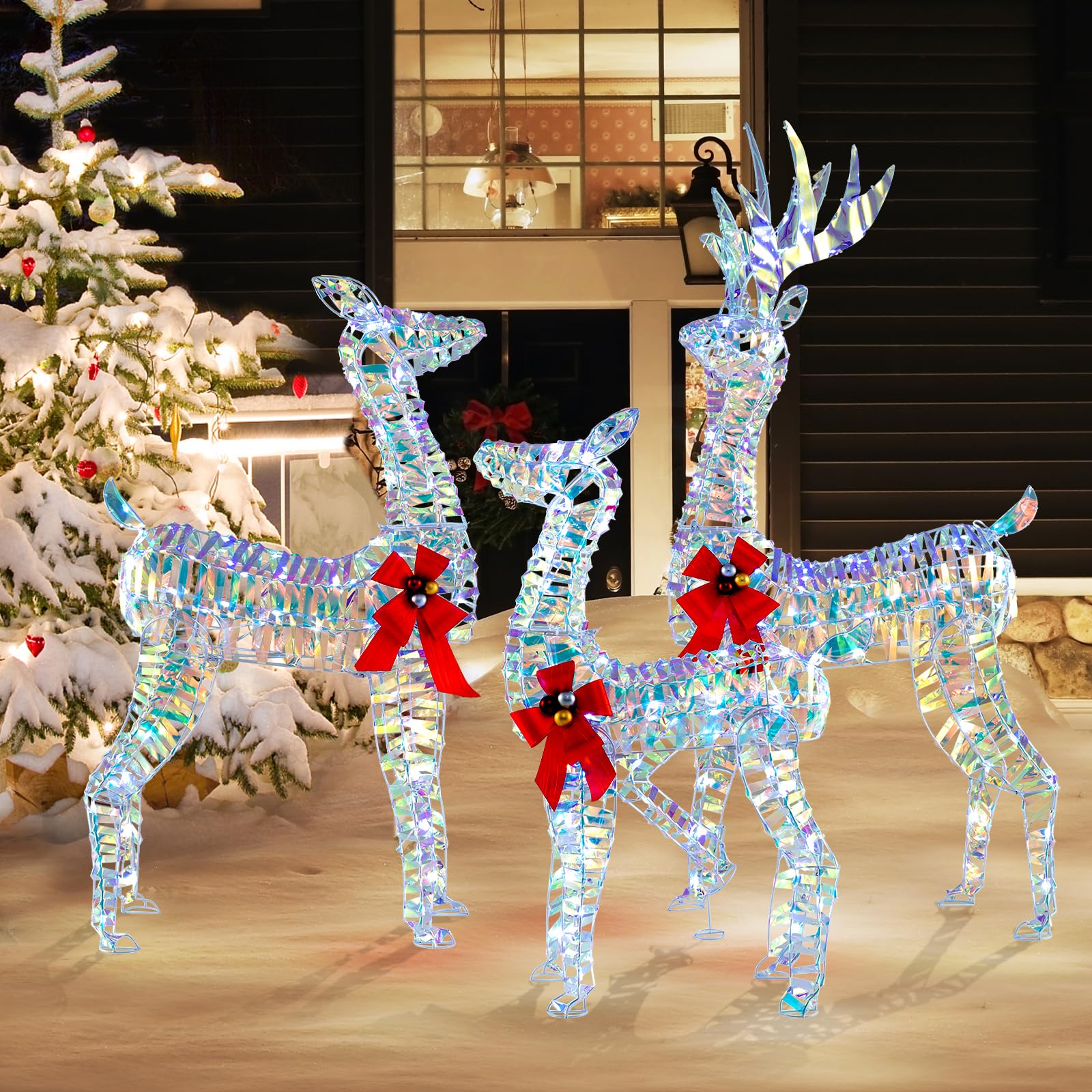 Tangkula 3-Piece Christmas Lighted Iridescent Reindeer Family Set, Xmas Pre-Lit Deer with 230 LED Lights